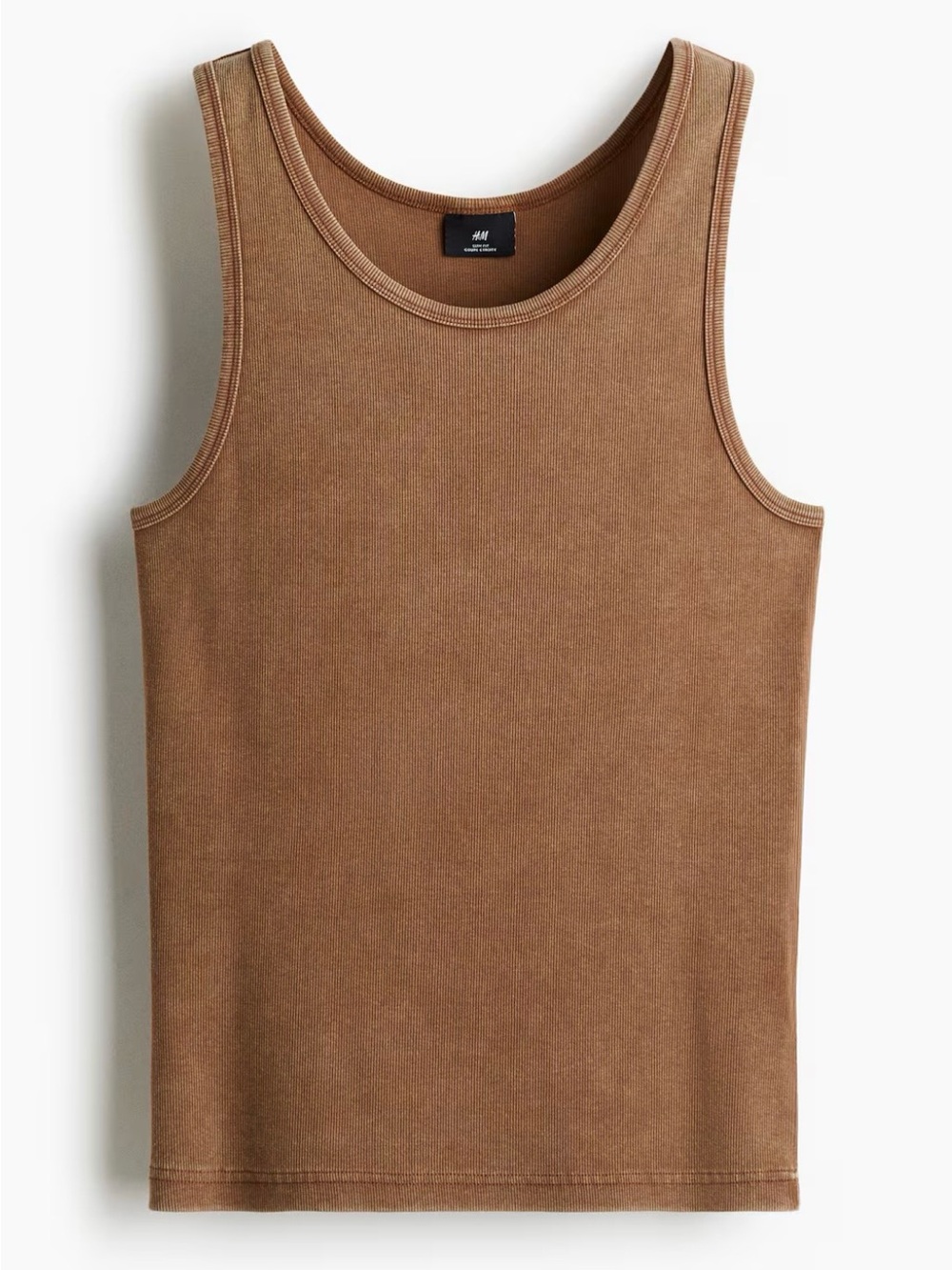 Mens H&M Slim-Fit Ribbed Heavyweight Tank Top - Washed Dark Beige Size Large